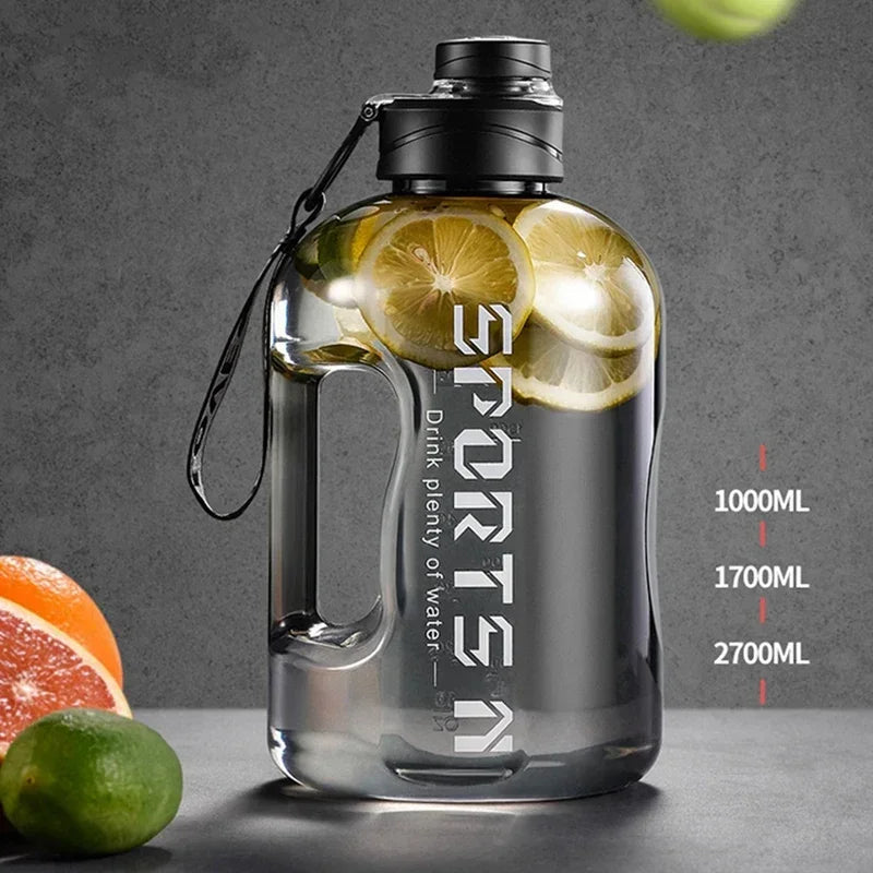 Garrafa de água esportiva de 1,7L/2,7L, copo de ciclismo para academia, garrafa de água portátil de grande capacidade para fitness, acampamento, chaleira de água masculina
